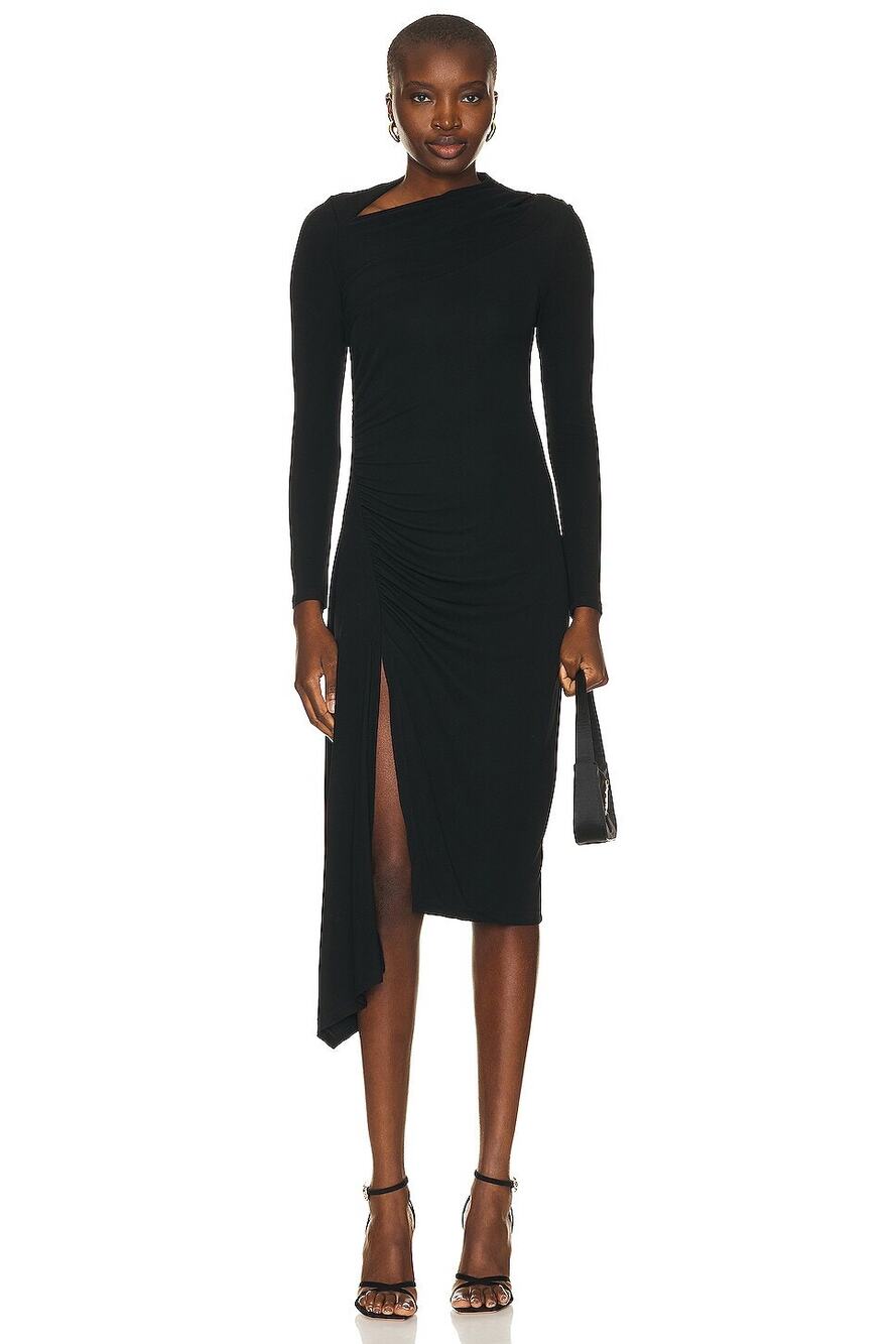 Enza Costa Luxurious Matte Jersey Slash Midi Black Minimalist Dress NWOT XS $595